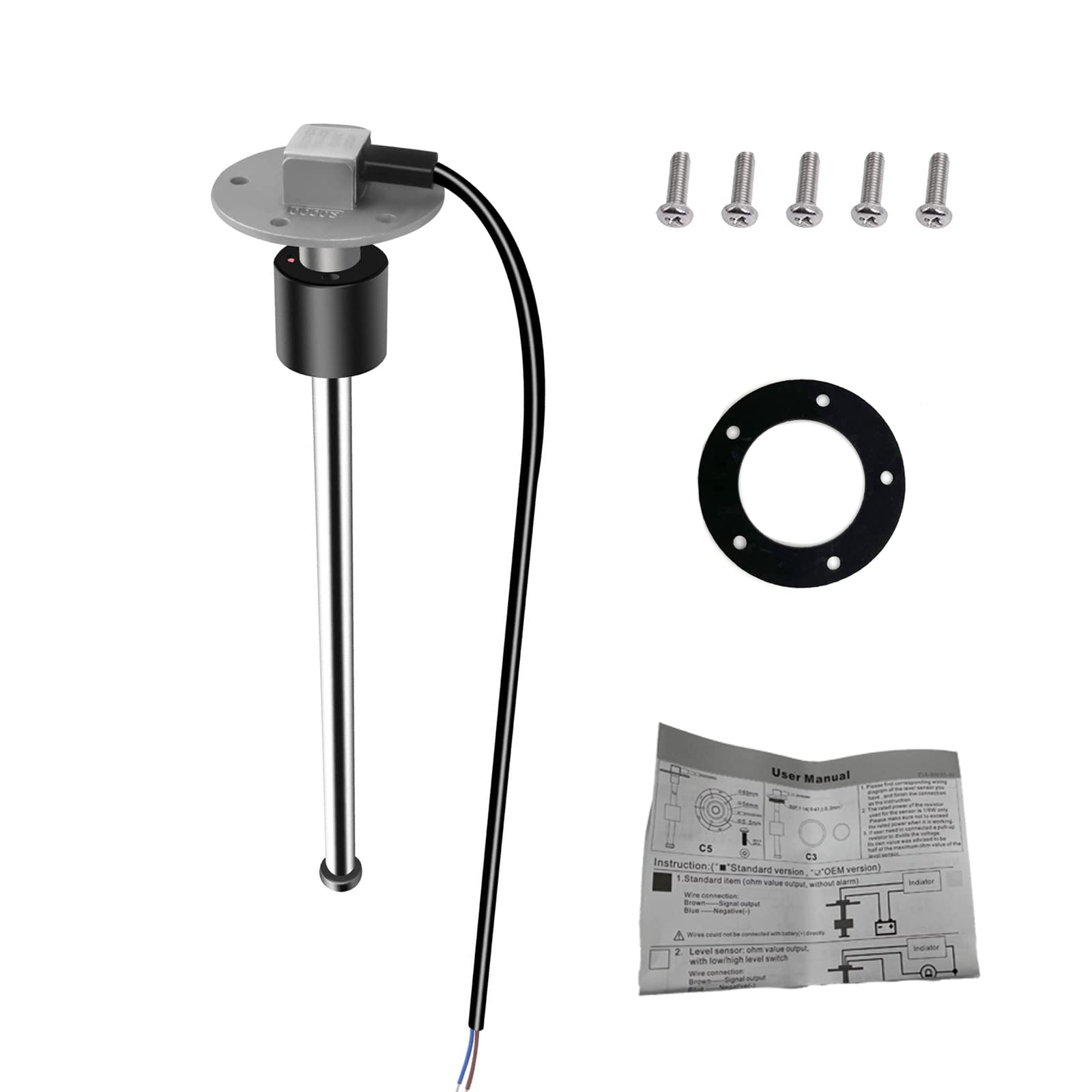 Wonfly Stainless Fuel Sender Unit, 240~33ohm 6.8'' (17.5CM) Marine Boat Fuel Tank Sending Unit Water Level Gauge Sensor 5 Hole f